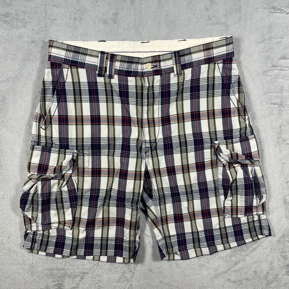 Polo Ralph Lauren Vintage Cargo Shorts‎ Mens 36(37) Navy Red Plaid Drawstring